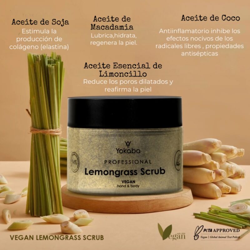 Exfoliante  para manos y cuerpo de limoncillo Yokaba vegano 200g